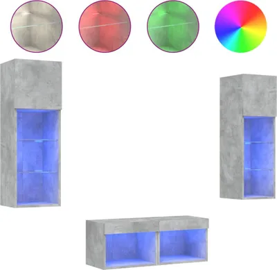 Produktbild von vidaXL 4-tlg. TV-Wohnwand mit LED-Leuchten Betongrau