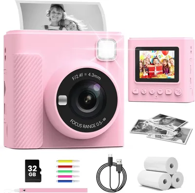 Produktbild von Kinderkamera Sofortbildkamera, 2,4 Zoll Sofortbildkamera mit 32G Karte und Fotopapier Drucken, 1080P HD , Geschenke für Jungen und Mädchen 3-12 Jahre