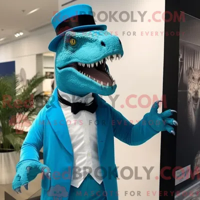 Productafbeelding van Blauw REDBROKOLY T Rex mascottekostuum gekleed met een culotte en manchetknopen