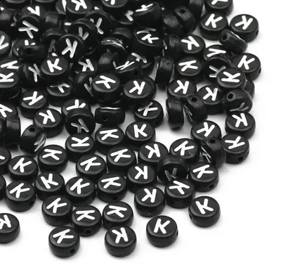 Obrázok produktu pre Akrylové písmenové koráliky – okrúhle koráliky – písmeno K – 7 mm – 200 kusov – na výrobu šperkov