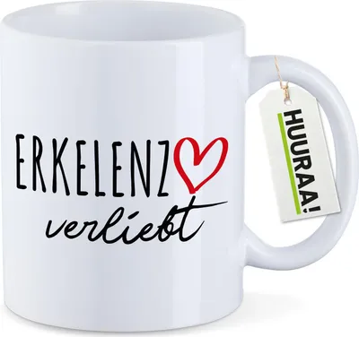 Produktbild von Huuraa Kaffeetasse Erkelenz verliebt 330ml Weiß Keramik Kaffeebecher Geschenkidee