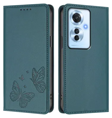Image de Étui en cuir pour Oppo Reno11 F 5G, motif papillon, étui à rabat avec porte-appareil, vert