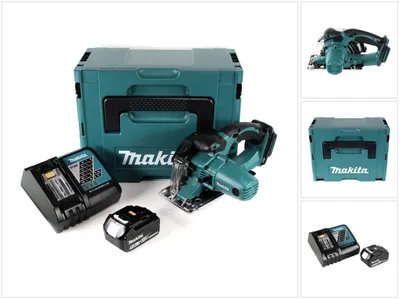Image de Makita DCS 552 RT1J Scie circulaire portative métal 18 V sans fil 136 mm en Makpac + 1x batterie 5,0 Ah et chargeur + lame de scie et lunettes de protection