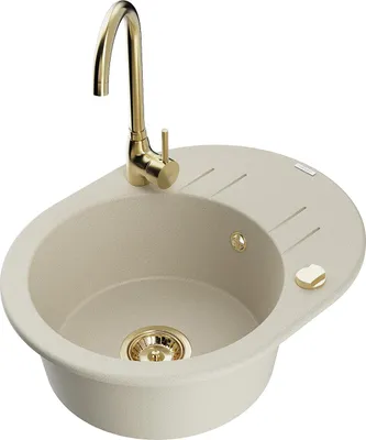 Image de Mexen Kevin Évier en granit 1 bac avec égouttoir et mitigeur Telma, Beige - 6517-69-670200-50