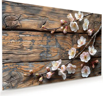 Produktbild von Glasbild 120x80cm in XXL für Wohnzimmer, Schlafzimmer Motiv Kirschblüten Holz