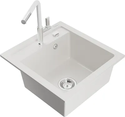Produktbild von Mexen Vito 1-Becken-Granit-Spüle mit Mischbatterie Flora, Weiß - 6503-20-670401-02
