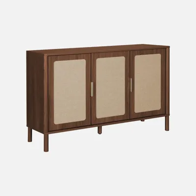 Immagine prodotto di Credenza vintage decorazione legno e paglia di Vienna 3 ante 120cm, Noce