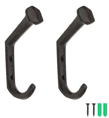 2er-Set Vintage Garderobenhaken aus Eisen, Doppelhaken