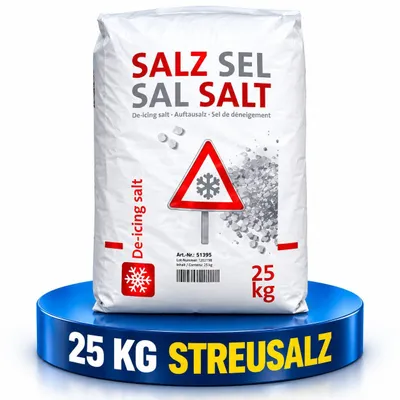 Produktbild von Streusalz [25 kg] Auftausalz im Sack, NaCl mind. 90 % mit Rieselhilfe, Körnung 0–6,3 mm, taut Eis und Schnee auf Gehweg, Einfahrt und Parkplatz, Europe