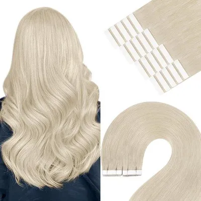 Produktbild von YoungSee Tape-in Haarverlängerungen - Echtes Haar - Platin blond - Tape-in - Blond - 40 cm - Extensions - Tape-in Verlängerungen - Haarverlängerungen - 50 g - Tape - Haarverlängerung - Remy - 20 Stück #60A