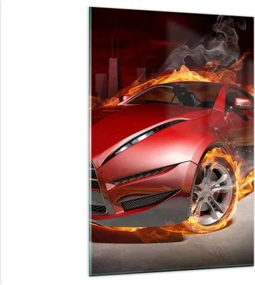 Produktbild von Bilder auf glas - Einteilig - Auto Flammen Rot - 80x120cm - Glasbilder - Wandbilder - Bilder - zum Aufhängen bereit - Wanddekoration aus Glas - Glas Bilder - Wandbild auf Glas - GPA80x120-0200
