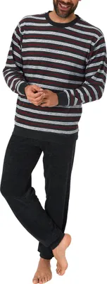 Produktbild von Herren Übergrössen Frottee Pyjama Schlafanzug lang mit Bündchen in grossen Grössen bis Gr. 70 ; schwarz , 66