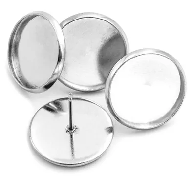 Produktbild von Vintageparts Ohrstecker Edelstahl silberfarben platiniert für 14 mm Cabochons, 4 Stück