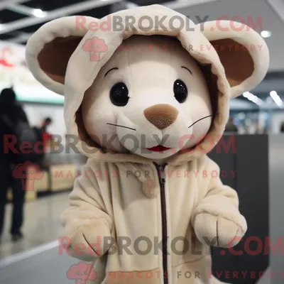 Produktbild von Beiges REDBROKOLY Maus-Maskottchenkostüm mit Kapuzenpullover und Beanie