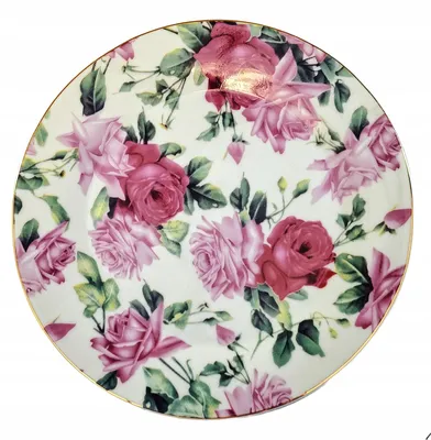 Produktbild von Flacher Dessertteller Porzellan 19 cm Goldkollektion Blumenmotiv