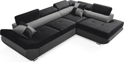 Produktbild von Robin Saturn Ecksofa mit Schlaffunktion Bettkasten 5 Verstellbare Kopfstützen 2 Kissen Sofa L-Form Schlafsofa Freistehende Eckcouch Schlafcouch Wohnzimmermöbel Wohnlandschaft Rechts Schwarz Grau
