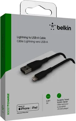 Produktbild von Belkin Lightning Lade/Sync Kabel 1m, ummantelt, mfi zert, schwarz