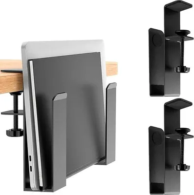Produktbild von PolkaHome® Verstellbarer Laptop-Halter für Schreibtischseite, Vertikaler Laptop-Ständer, Metall-Laptop-Wandhalterung, ohne Bohren,