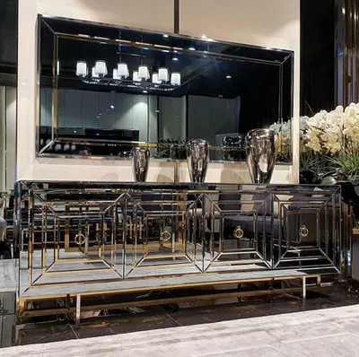 Produktbild von Casa Padrino Luxus Möbel Set Sideboard mit Spiegel Silber / Gold - Verspiegelter Massivholz Schrank mit elegantem Wandspiegel - Verspiegelte Luxus Möbel