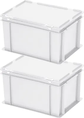 Produktbild von 2 Euroboxen mit Deckel, LxBxH 400x300x230 mm, 21 Liter, weiß