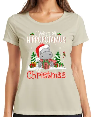 Immagine prodotto di I Want A Hippopotamus For Christmas Funny Hippo Santa Ladies T-Shirt, Nature, S