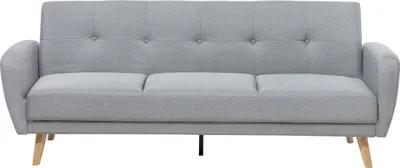 Produktbild von BELIANI 3-Sitzer Sofa Hellgrau Stoffbezug mit Holzbeinen Schlaffunktion Verstellbar Rechteckig Skandinavisch Modern Wohnzimmer Ausstattung Schlafsofa