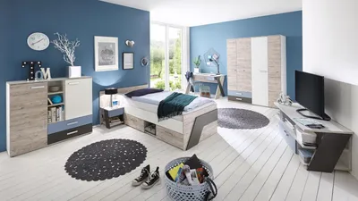 Produktbild von Jugendzimmer Set Nona Kinderzimmer 6-teilig Sandeiche weiß mehrfarbig