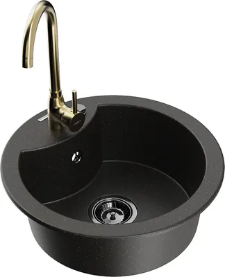 Produktbild von Mexen Diego 1-Becken-Granit-Spüle mit Mischbatterie Telma, Schwarz/Gold - 6512-75-670200-50-B