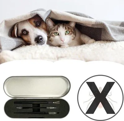Produktbild von Famanu Zeckenentferner 4-teiliges Set aus Edelstahl - für Hunde, Katzen und Menschen