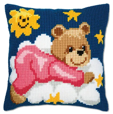 Kreuzstich-Kissen-Set Rosa Bär auf Wolke 40x40 cm