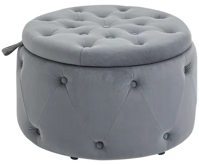 Image de Pouf de rangement HOMCOM, coffre de rangement avec revêtement aspect velours, idéal pour le salon