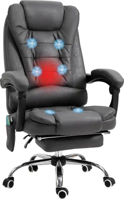 Image de Vinsetto Fauteuil de bureau massant et chauffant, chaise de bureau ergonomique hauteur réglable, dossier inclinable, repose-pieds, télécommande filaire, pivotant 360°, tissu en microfibre, gris foncé