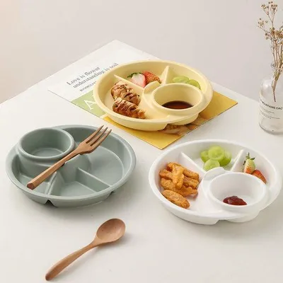 Produktbild von 4-Compartimenten Portiecontrole Schaalset – Gepartitionierte Kunststoff Schüssel für Bariatrische Ernährung, Gesunde Essgewohnheiten & Ernährung, Ideal für Abendessen, Mittagessen, Reisen, Dessert, Pasta & Wurst (3 Stück)
