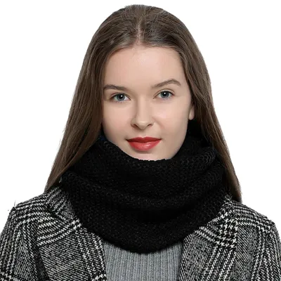 Produktbild von Warmer und weicher Damen Winter Schlauchschal Rundschal Strickmuster schwarz