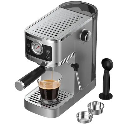 Produktbild von Espressomaschine halbautomatisch mit Manometer, 20 Bar Ulka-Pumpe, 51 mm Edelstahlfilter, 10 mm Milchschaumdüse, Tassenwärmer, Touch-Bedienung