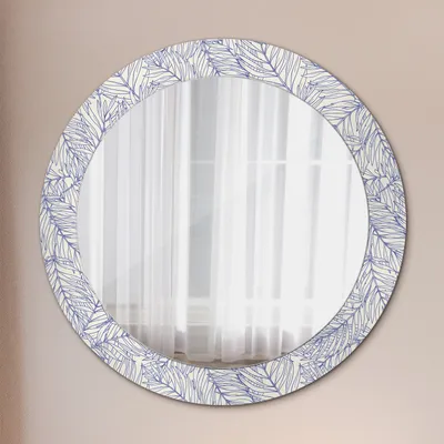 Produktbild von Ø70cm Spiegel - Glasrahmen mit Aufdruck - Wandspiegel Schlafzimmer - tropisch Palme Grafur