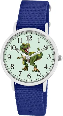 Produktbild von Kinder Armbanduhr, Jungen, Jungenuhr, Kids, Dinosaurier, T-Rex, Leuchtzeiger, 5 ATM, wasserdicht, Textilarmband, fluoreszierendes Zifferblatt, Nylonar