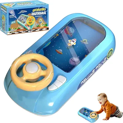 Produktbild von Musikalisches Lenkrad Rennspielzeug mit Raumschiff-Sound, Lernspielzeug für Kinder 4-6 Jahre, Blau