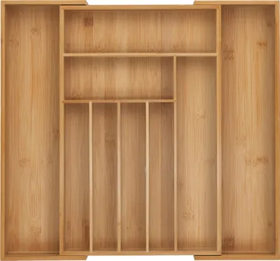 Produktbild von Relaxdays Besteckkasten, 7–9 Fächer, ausziehbarer Besteck Schubladeneinsatz, HxBxT: 5 x 30,5-50 x 47 cm, Bambus, natur