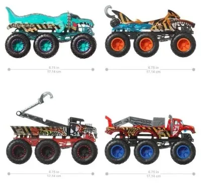 Image de Hot Wheels Monster Trucks camions à 6 roues, assortiment de 4 pièces