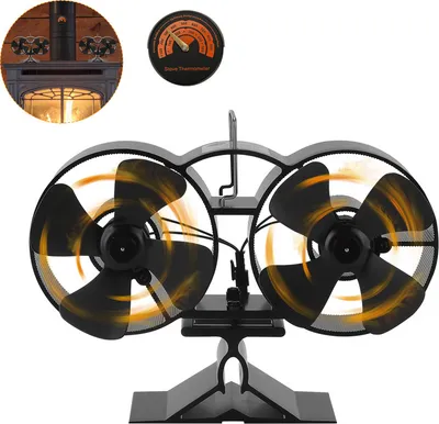 Immagine prodotto di SWANEW Ventilatore elettrico per stufe Altri accessori per caminetti Ventilatore per stufe a 8 pale Soffiatore con termometro