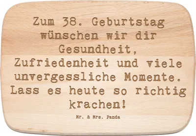 Produktbild von Mr. & Mrs. Panda schneidbrett Spruch 38. Geburtstag Feiern - Transparent - Geschenk, 38 Jahre, Küchenbrett, Holzbrett, Geburtstagsgeschenk, Erinnerungen, Frühstücksbrett