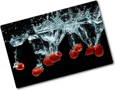 Produktbild von Tulup Glas Herdabdeckplatte - 80x52 cm - Glaskeramikkochfeld-Abdeckung Spritzschutz Glasabdeckplatte - Einteilig - Essen & Getränke - Erdbeeren Wasser - Rot