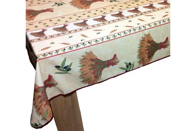 Zdjęcie produktu dla Prowansalski obrus przeciw plamom, bukiet kwiatów w kolorze pszenicznego beżu, 150 x 240 cm