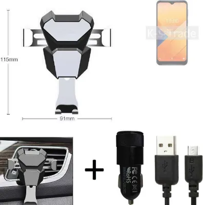 Produktbild von K-S-Trade KFZ Halterung kompatibel mit Wiko Y81 Halterung Lüftungshalterung Lüftungsschlitz schwarz-silber Autohalterung Handy inkl. KFZ Ladegerät