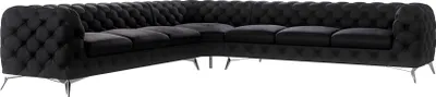 Produktbild von S-STYLE MÖBEL - Chesterfield Ecksofa Cleo mit Silber Metall Füßen aus Schwarz Samtstoff, B/T/H: 323 cm/ 323 cm/ 75 cm