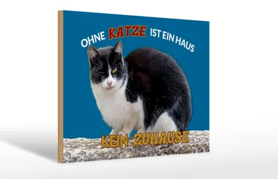 Produktbild von Holzschild Spruch 30x20cm Ohne Katze kein Zuhause