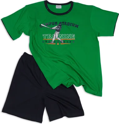 Produktbild von Jungen Shorty, Oberteil mit Rundhals-Ausschnitt und sportlichem Motiv - Moonline ; grün , 164