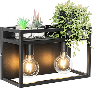 Produktbild von QAZQA - Industrie I Vintage I Industrie I Vintage I Wandleuchte schwarz mit Gestell 2-flammig - Cage Rack I Wohnzimmer I Schlafzimmer - Stahl Rechteckig - LED geeignet E27