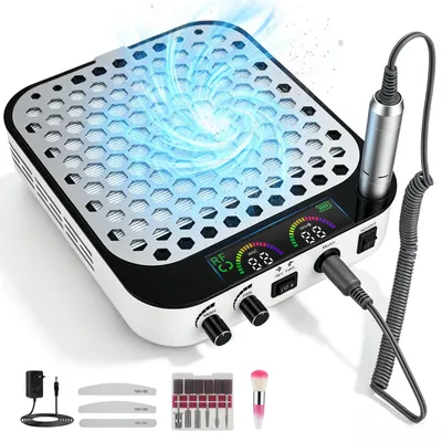 Produktbild von Kabelloser Nagelstaubabsauger - elektrische Nagelfeile - 45000 U/min - wiederaufladbar per USB - LED-Display - 220 V - schwarz
